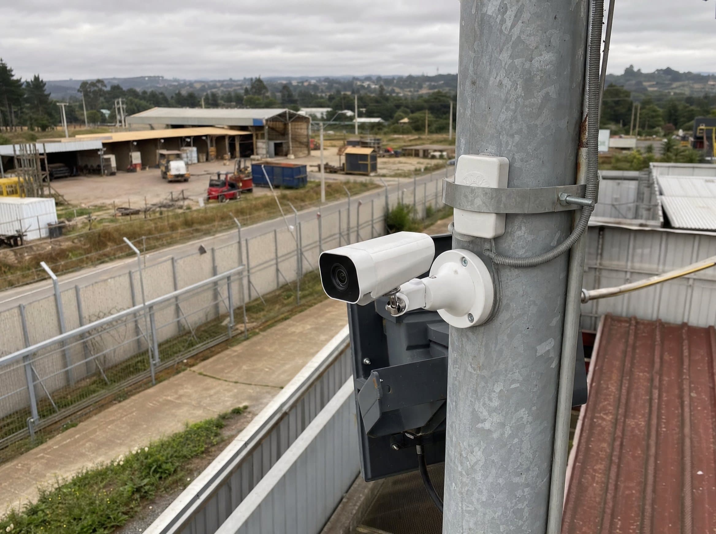 Cámara de seguridad perimetral montada en poste